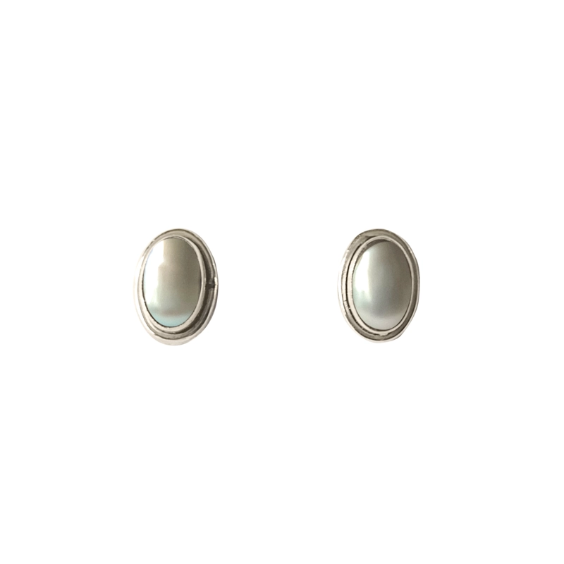 AROS BOTON OVALO PERLA PLATA FINA 925 - 1