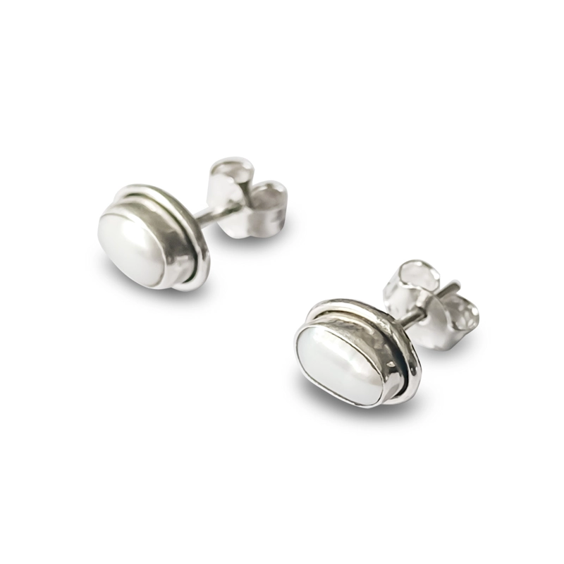 AROS BOTON OVALO PERLA PLATA FINA 925 - 2