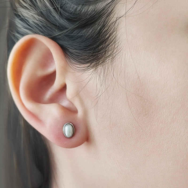 AROS BOTON OVALO PERLA PLATA FINA 925 - 3