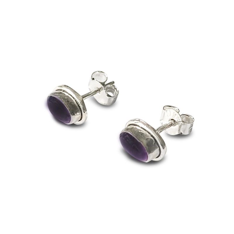 AROS BOTON OVALO AMATISTA PLATA FINA 925 - 2