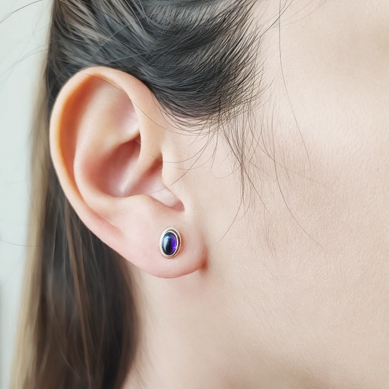 AROS BOTON OVALO AMATISTA PLATA FINA 925 - 3