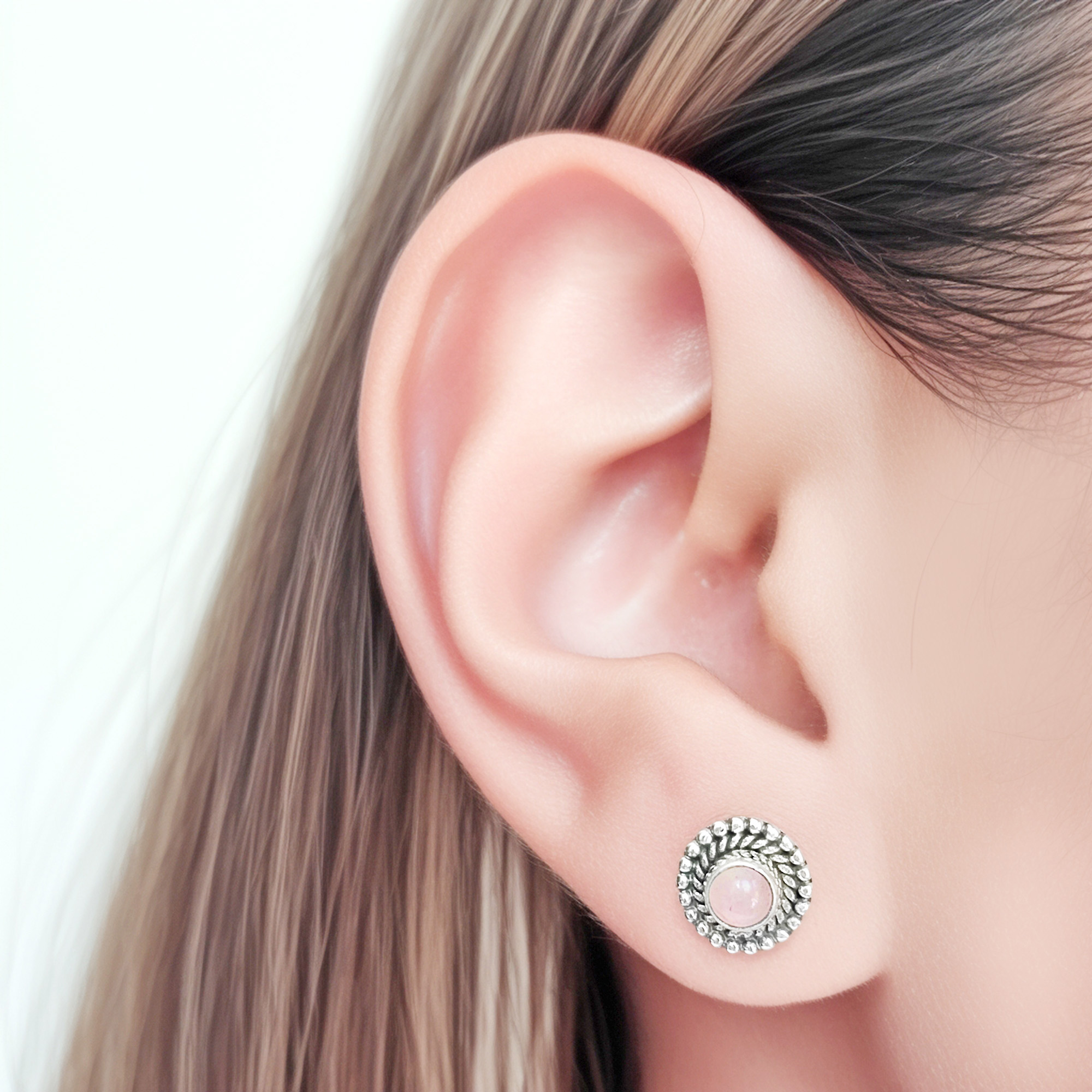 AROS KIARA CUARZO ROSA PLATA FINA 925 - 3