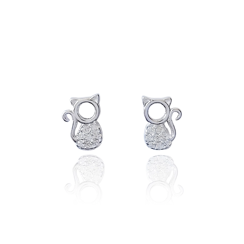AROS MINI GATO CIRCÓN EN COLOR BLANCO PLATA FINA 925 - 1