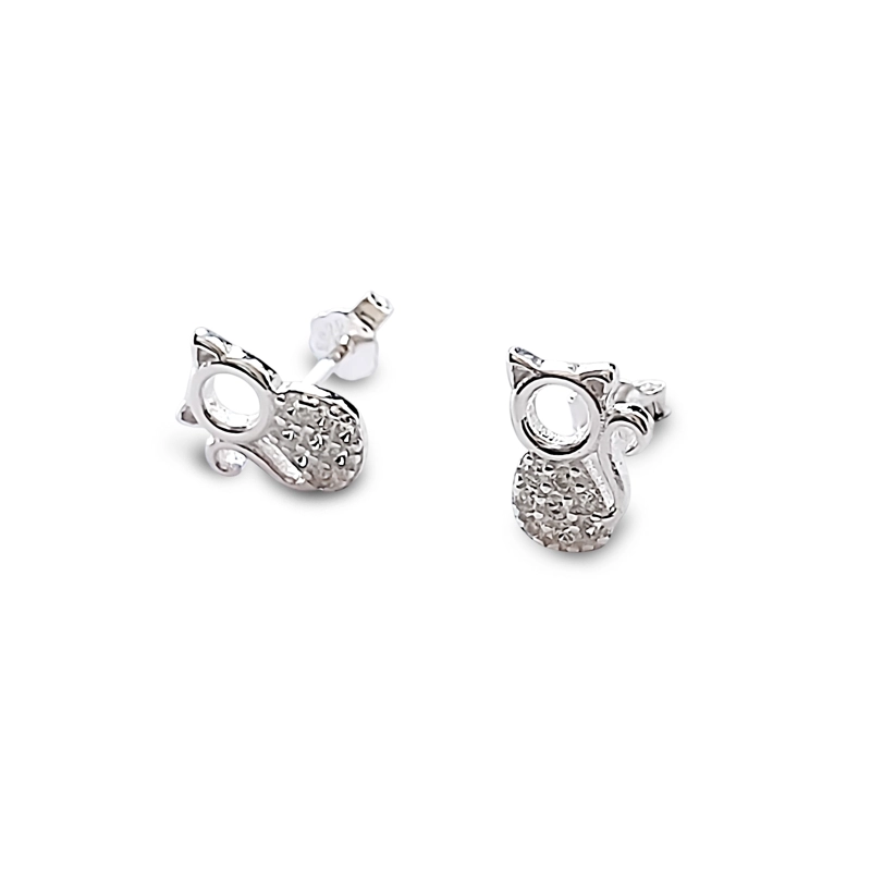AROS MINI GATO CIRCÓN EN COLOR BLANCO PLATA FINA 925 - 2