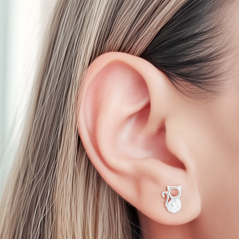 AROS MINI GATO CIRCÓN EN COLOR BLANCO PLATA FINA 925 - 3