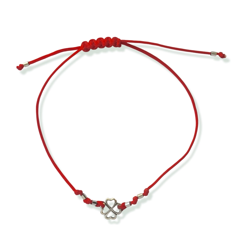 PULSERA TRÉBOL MOSTACILLA PLATA FINA 925 CORDÓN EN COLOR ROJO - 1