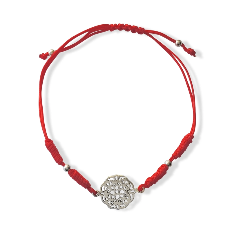PULSERA MANDALA PLATA FINA 925 CORDÓN EN COLOR ROJO - 1