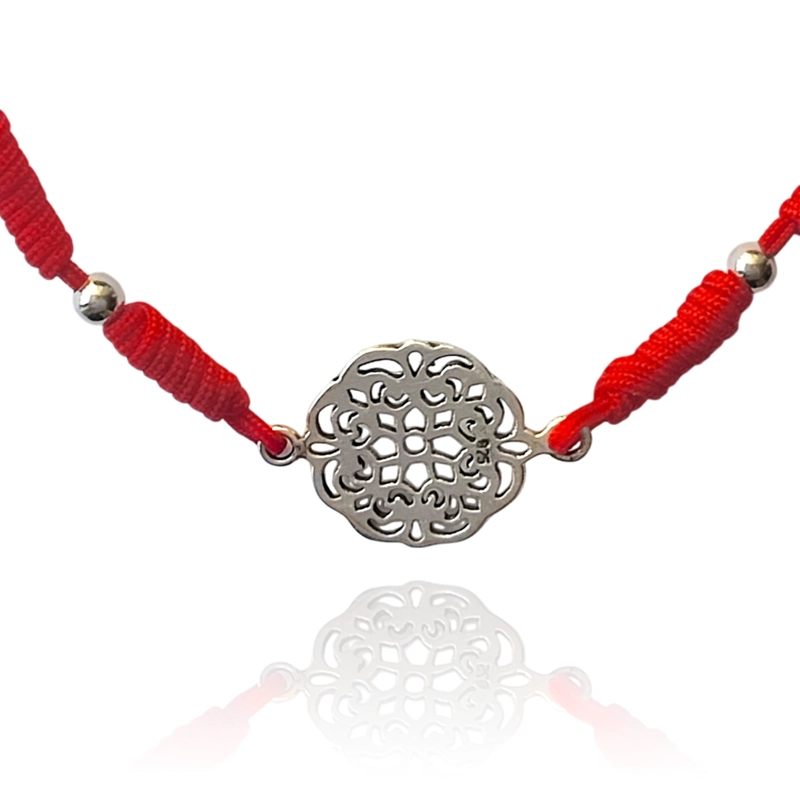 PULSERA MANDALA PLATA FINA 925 CORDÓN EN COLOR ROJO - 2