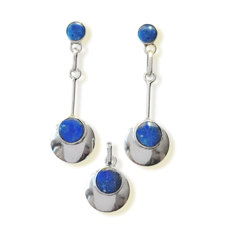 SET LAPISLAZULI AROS Y COLGANTE CIRCULO PLATA FINA 950 - 1