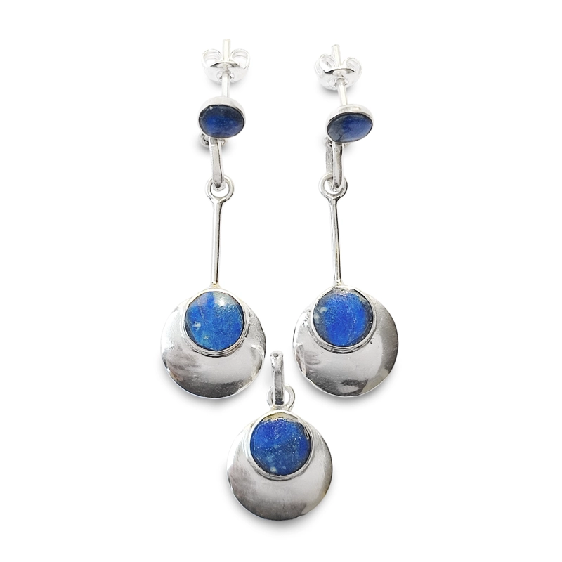 SET LAPISLAZULI AROS Y COLGANTE CIRCULO PLATA FINA 950 - 2