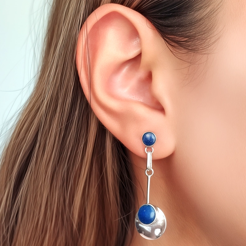 SET LAPISLAZULI AROS Y COLGANTE CIRCULO PLATA FINA 950 - 3