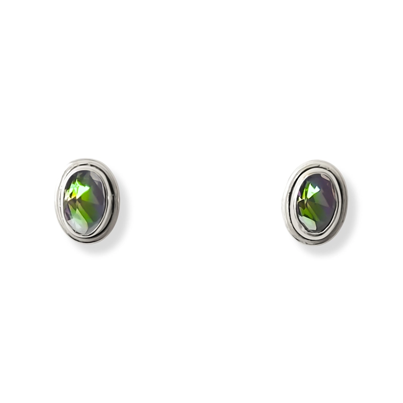 AROS BOTON OVALO TOPACIO MISTICO PLATA FINA 925 - 1