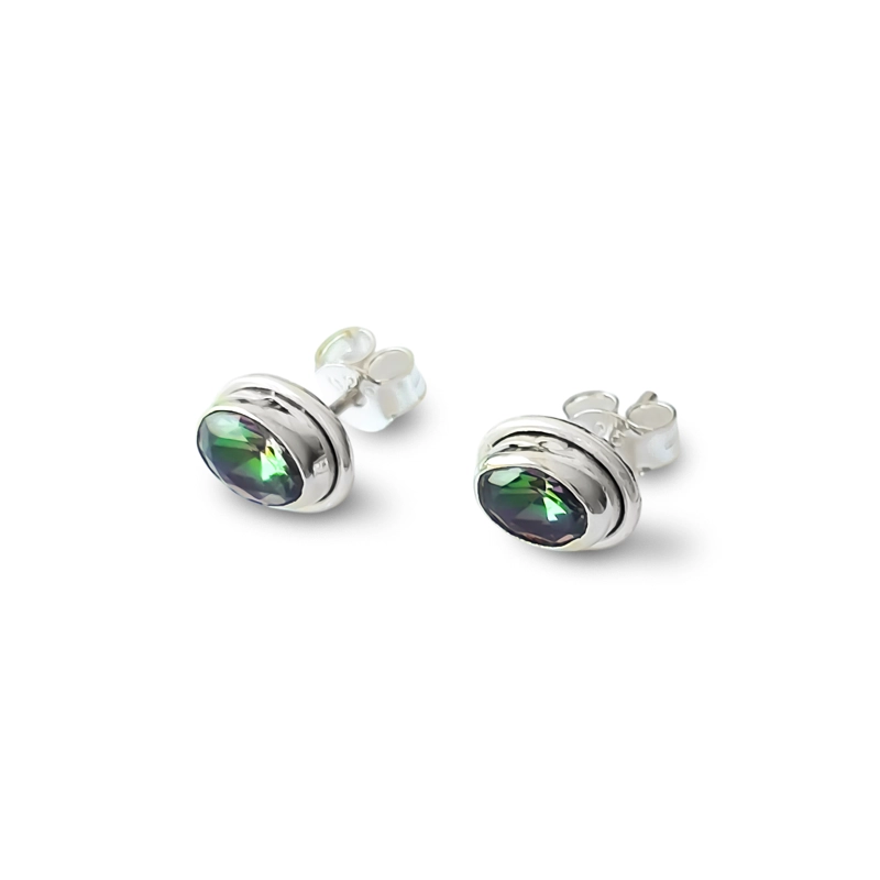 AROS BOTON OVALO TOPACIO MISTICO PLATA FINA 925 - 2