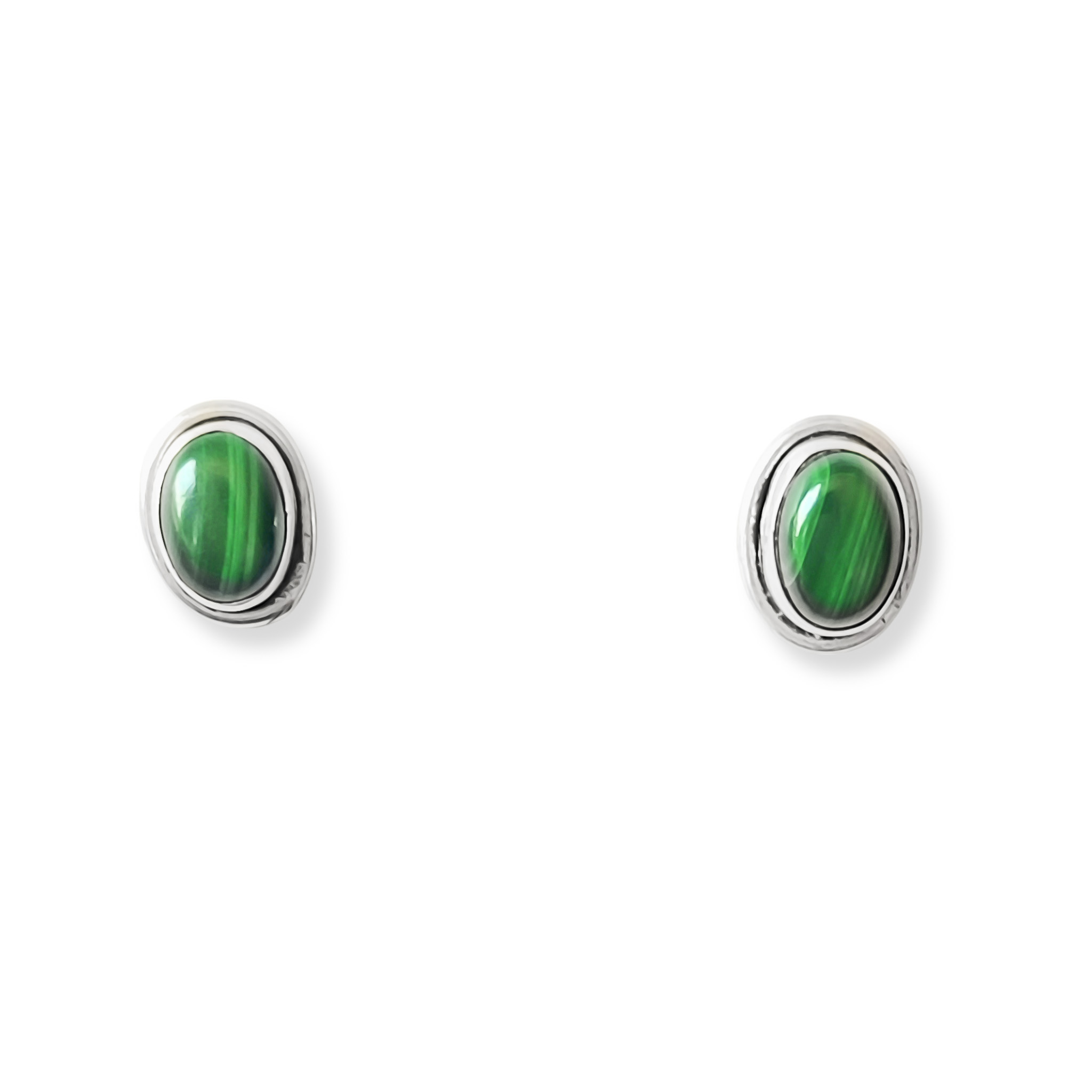 AROS BOTON OVALO MALAQUITA PLATA FINA 925 - 1