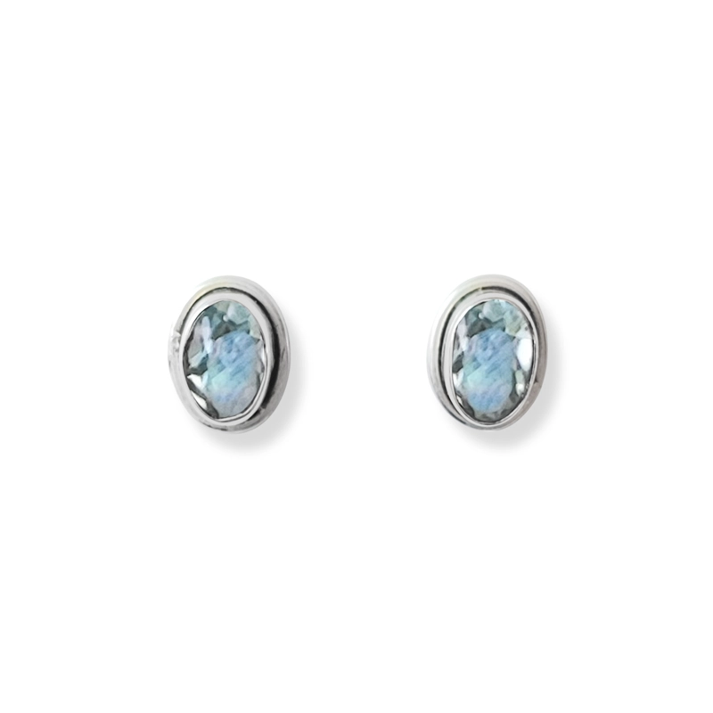 AROS BOTON OVALO TOPACIO CELESTE PLATA FINA 925 - 1