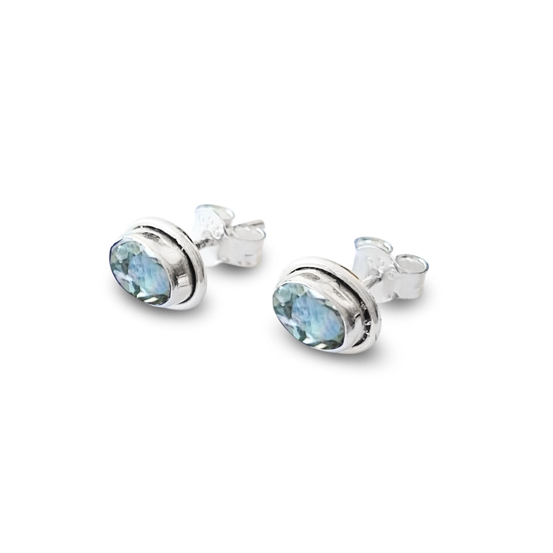 AROS BOTON OVALO TOPACIO CELESTE PLATA FINA 925 - 2