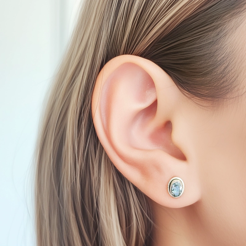 AROS BOTON OVALO TOPACIO CELESTE PLATA FINA 925 - 3
