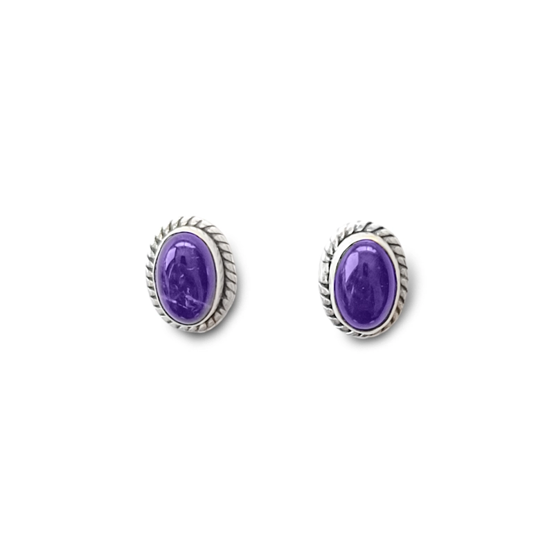 AROS BOTON OVALO TRENZADO AMATISTA PLATA FINA 925 - 1