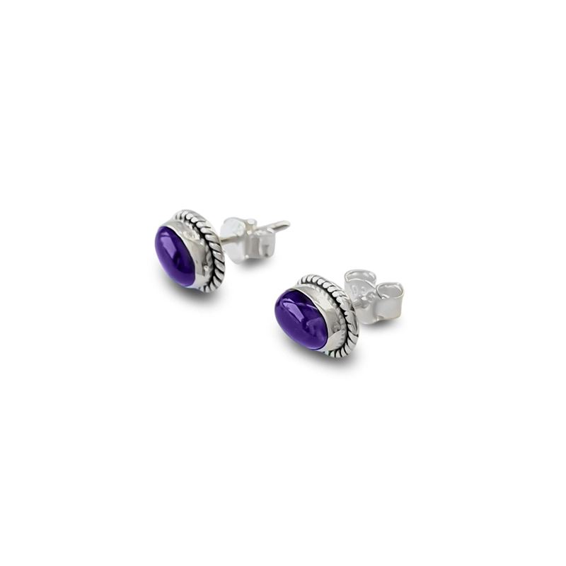 AROS BOTON OVALO TRENZADO AMATISTA PLATA FINA 925 - 2