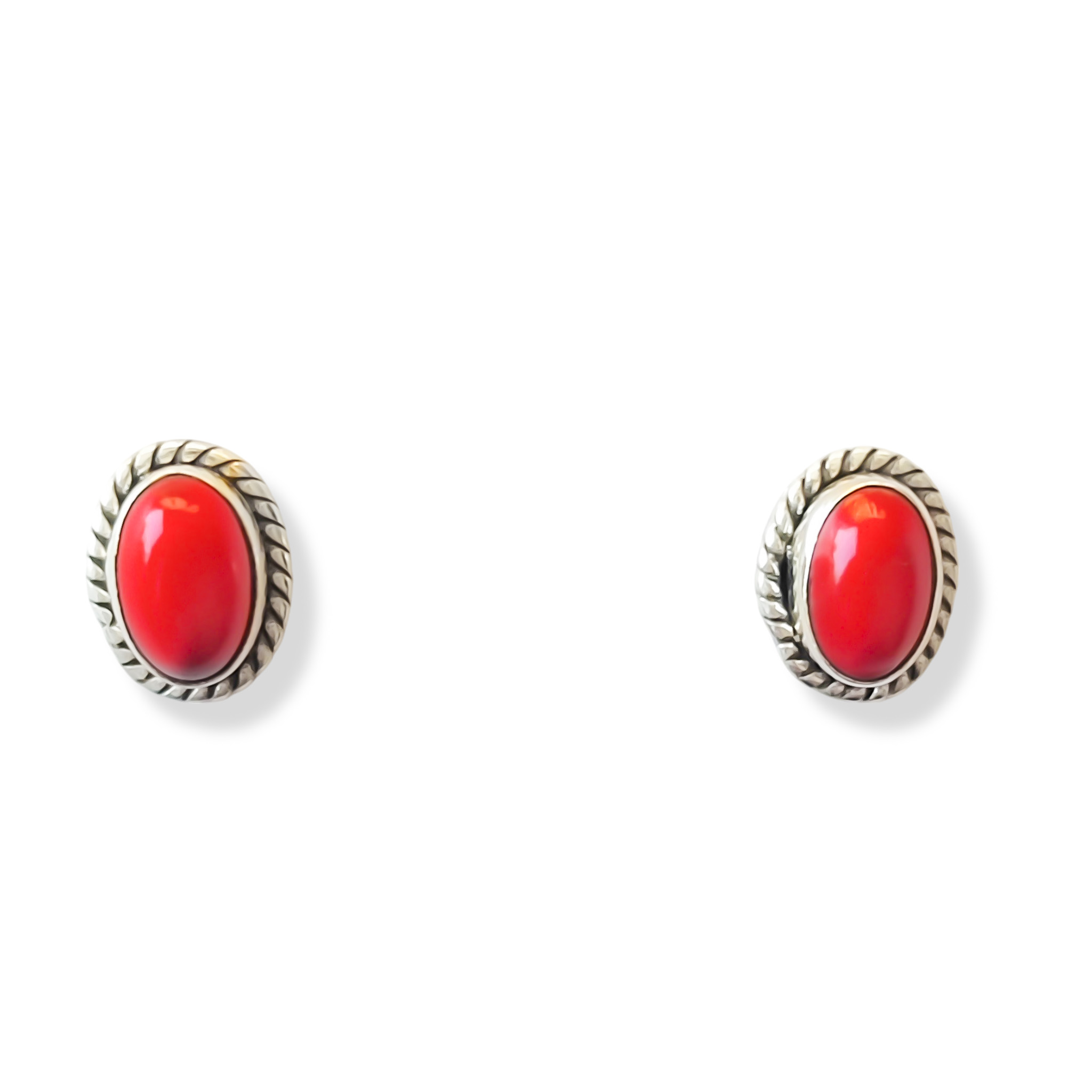 AROS BOTON OVALO TRENZADO CORAL PLATA FINA 925 - 1