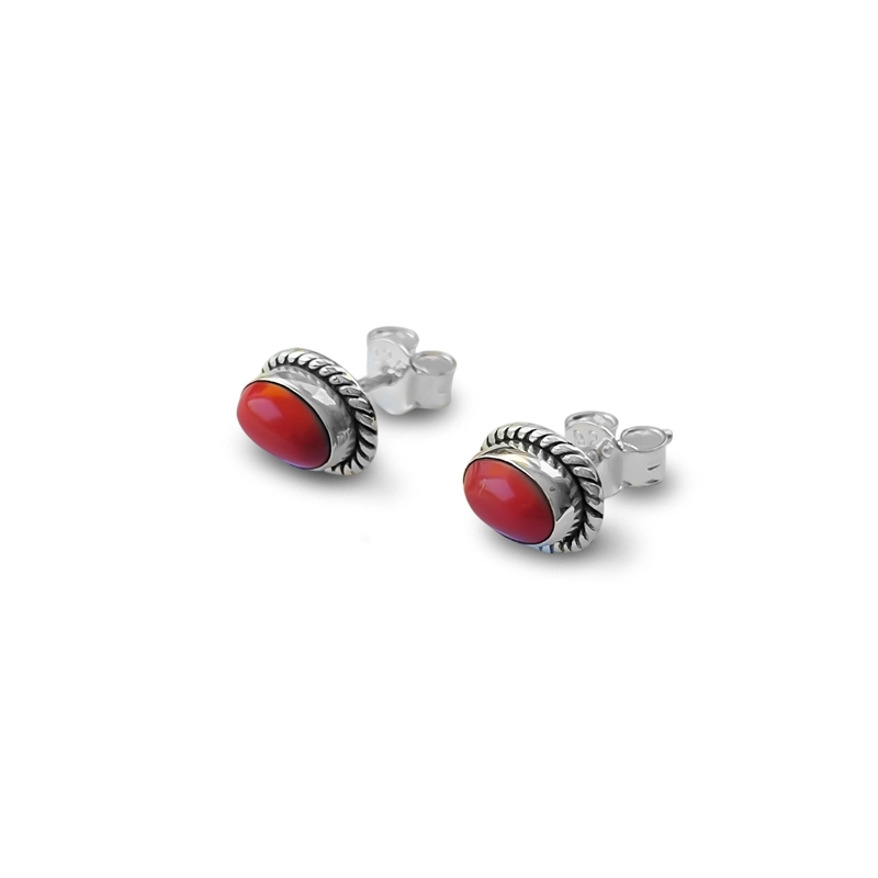 AROS BOTON OVALO TRENZADO CORAL PLATA FINA 925 - 2