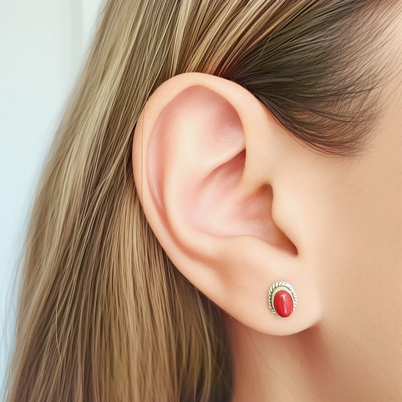 AROS BOTON OVALO TRENZADO CORAL PLATA FINA 925 - 3