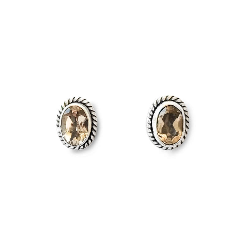 AROS BOTÓN ÓVALO TRENZADO TOPACIO EN COLOR AMARILLO PLATA FINA 925 - 1