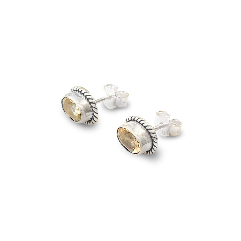 AROS BOTÓN ÓVALO TRENZADO TOPACIO EN COLOR AMARILLO PLATA FINA 925 - 2