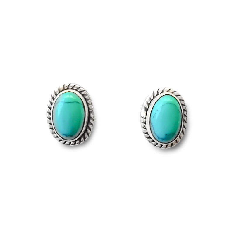 AROS BOTON OVALO TRENZADO TURQUESA PLATA FINA 925 - 1