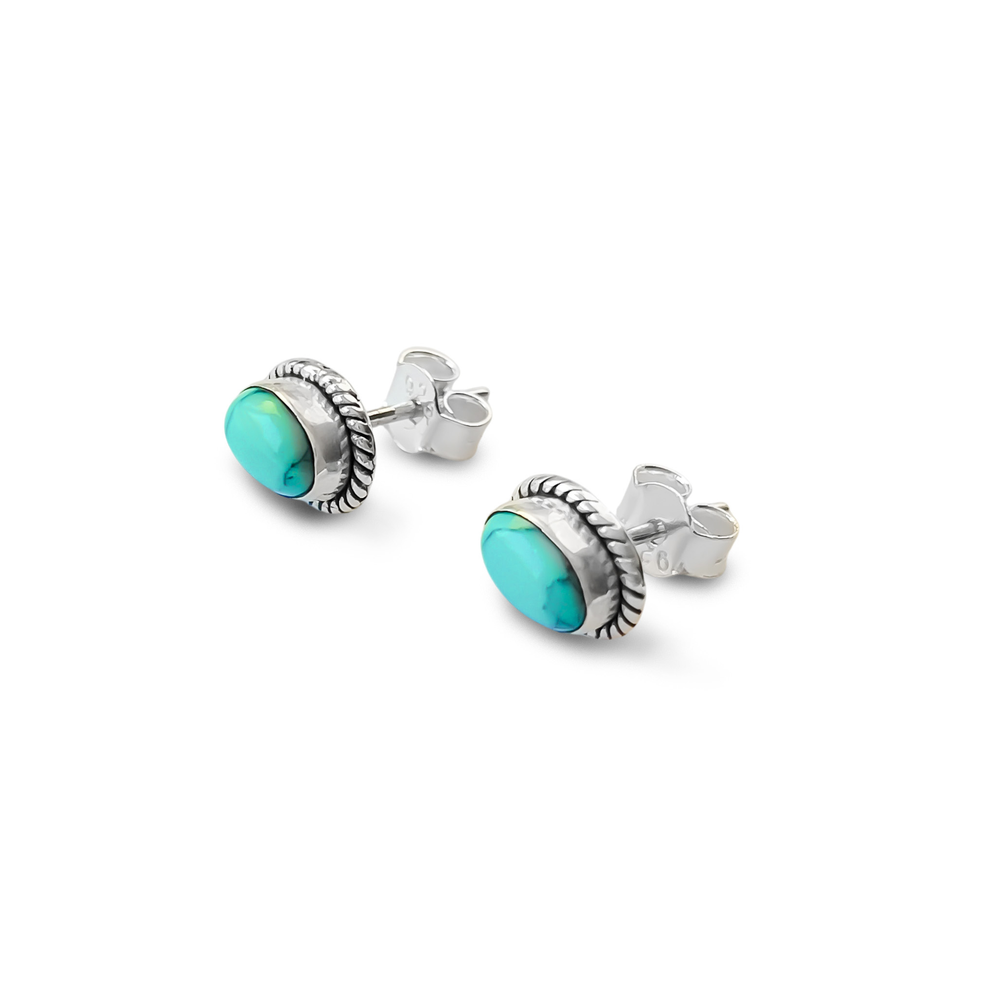 AROS BOTON OVALO TRENZADO TURQUESA PLATA FINA 925 - 2