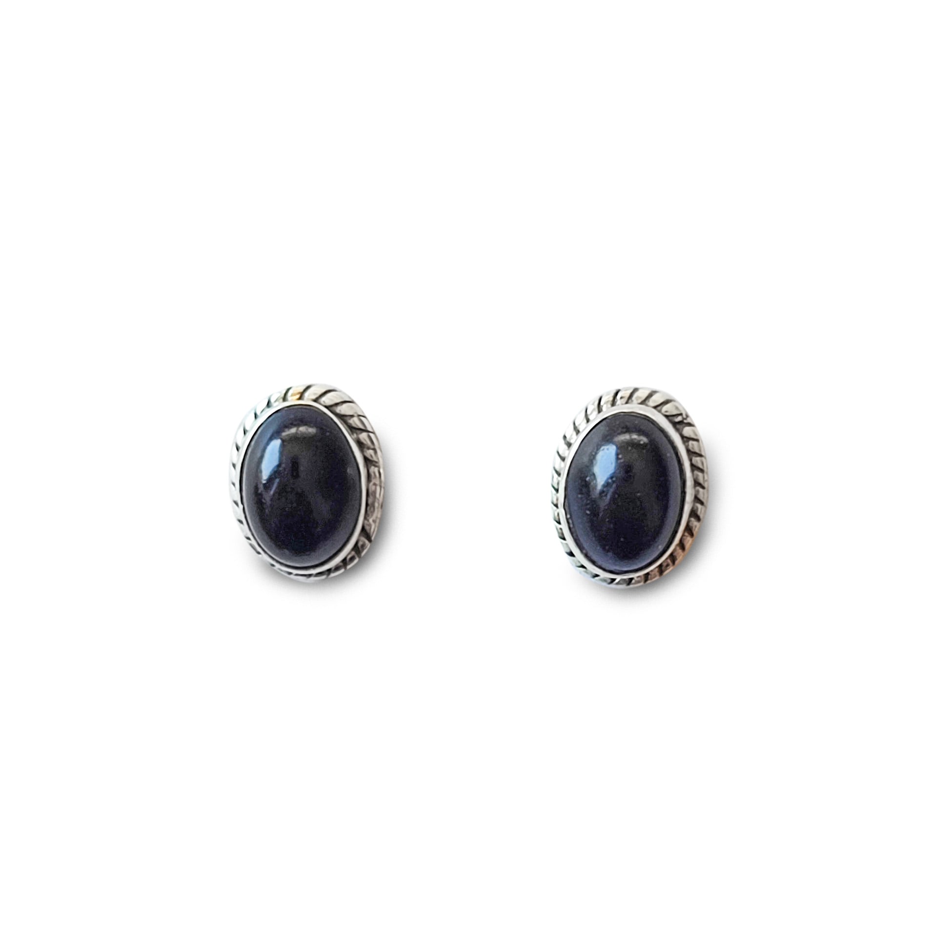 AROS BOTON OVALO TRENZADO ONIX PLATA FINA 925 - 1