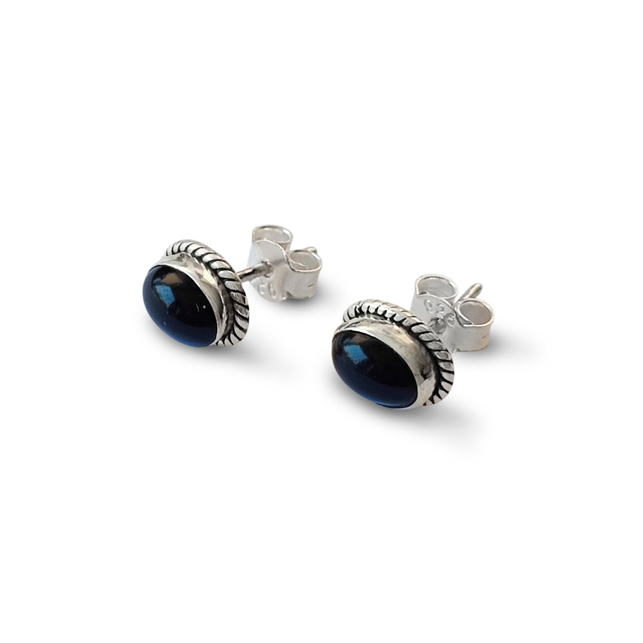 AROS BOTON OVALO TRENZADO ONIX PLATA FINA 925 - 2