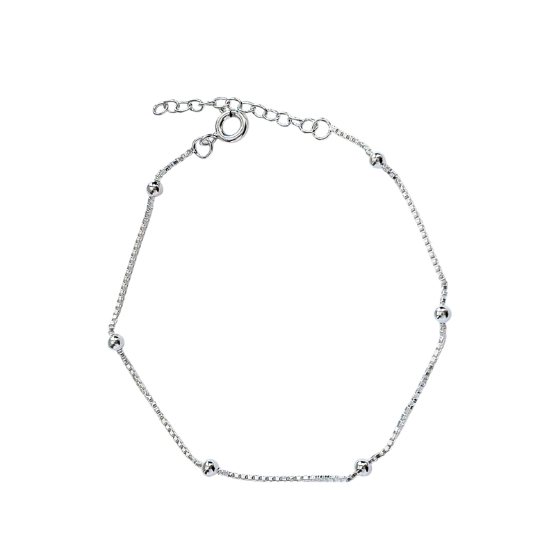 PULSERA 6 BOLITAS CADENA VENECIANA PLATA FINA 925 - 2