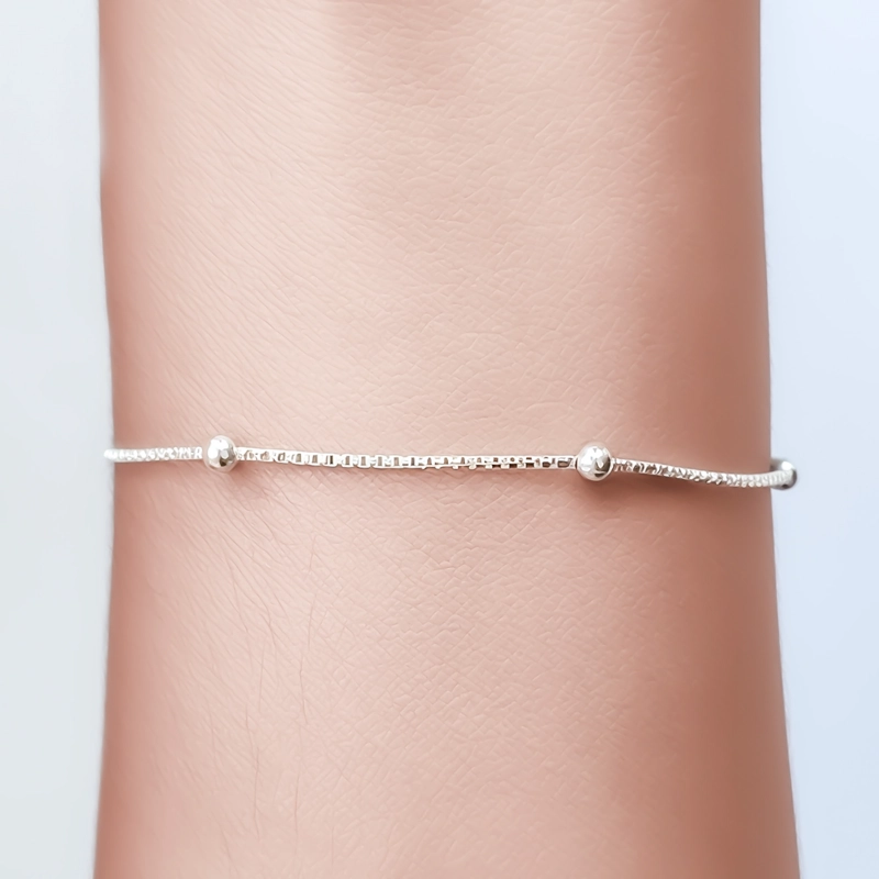 PULSERA 6 BOLITAS CADENA VENECIANA PLATA FINA 925 - 3