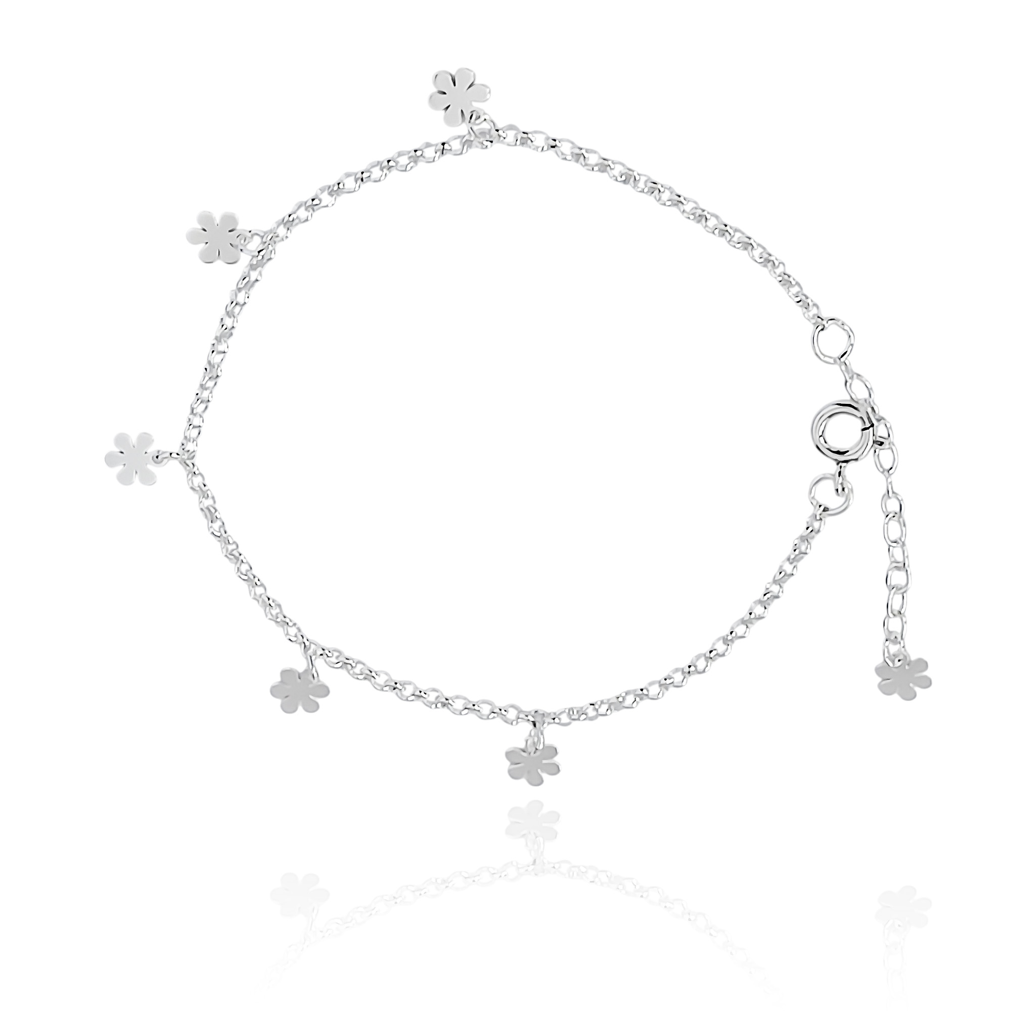 PULSERA 5 FLORES CADENA ROLO PLATA FINA 925 - 2