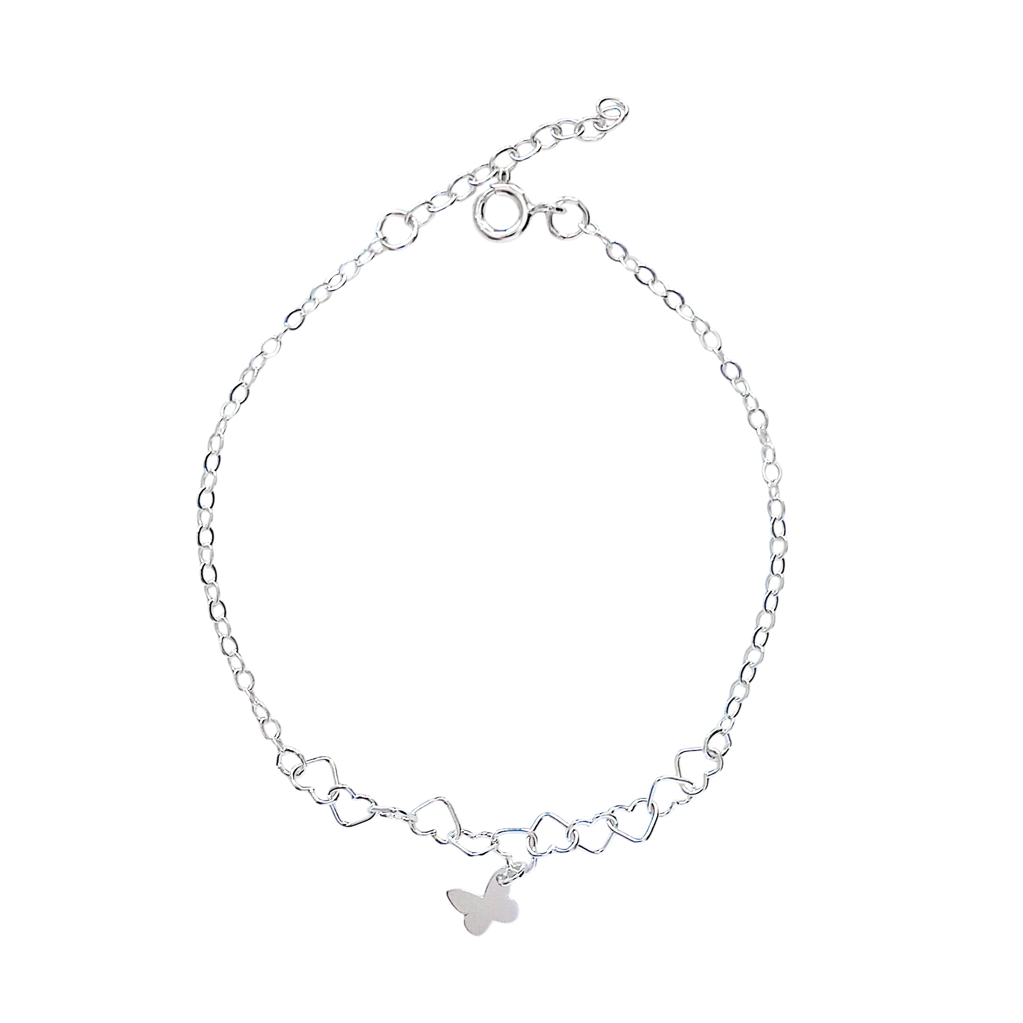 PULSERA CORAZONES MARIPOSA PLATA FINA 925 - 1