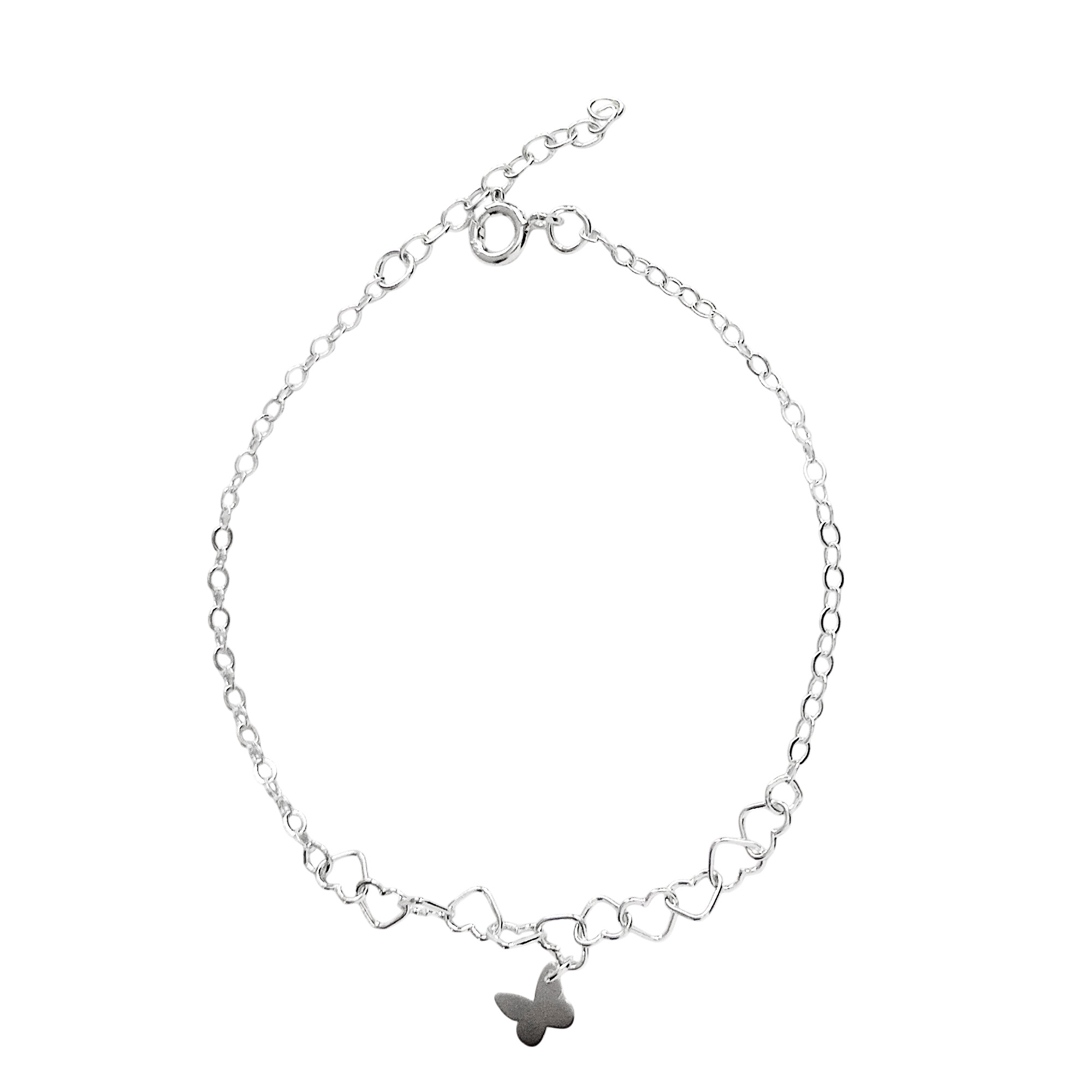 PULSERA CORAZONES MARIPOSA PLATA FINA 925 - 2