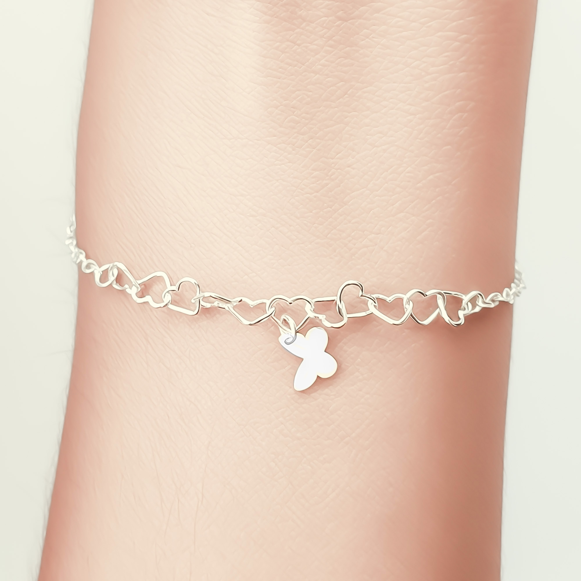 PULSERA CORAZONES MARIPOSA PLATA FINA 925 - 3