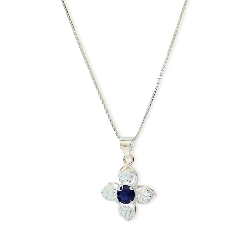 COLLAR TRÉBOL CIRCÓN AZUL EN COLOR BLANCO PLATA FINA 925 - 2