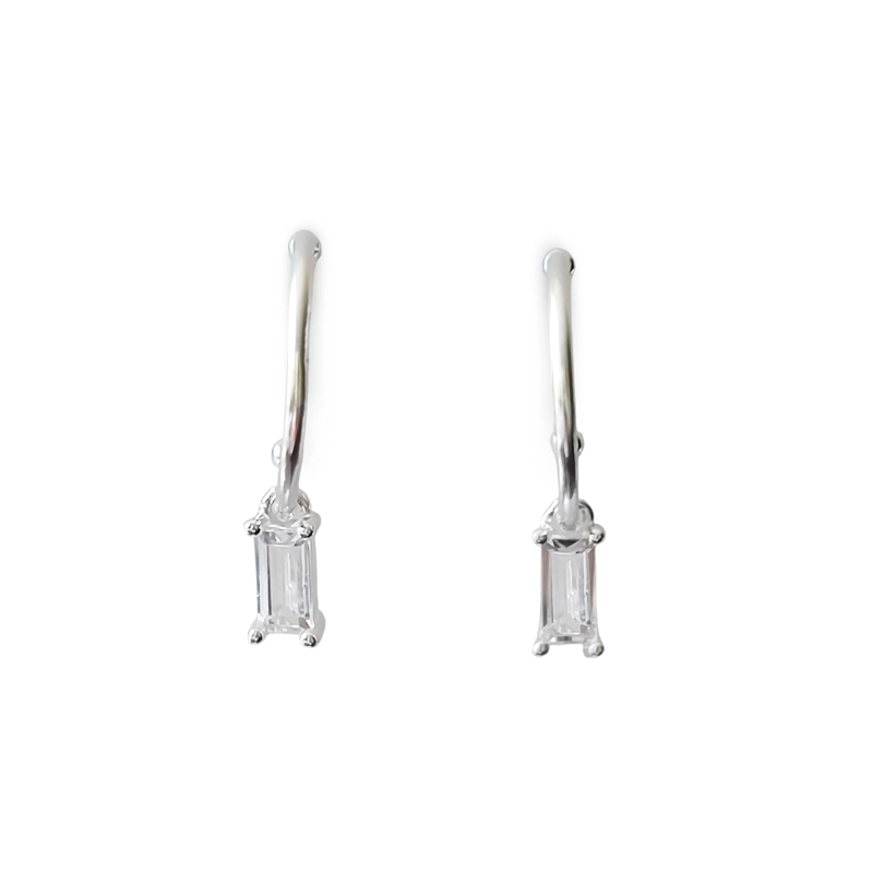 AROS ARGOLLA CIRCON RECTANGULO PLATA FINA 925 - 2