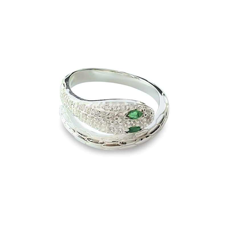 ANILLO SERPIENTE CIRCÓN EN COLOR BLANCO VERDE #14 PLATA FINA 925 - 1