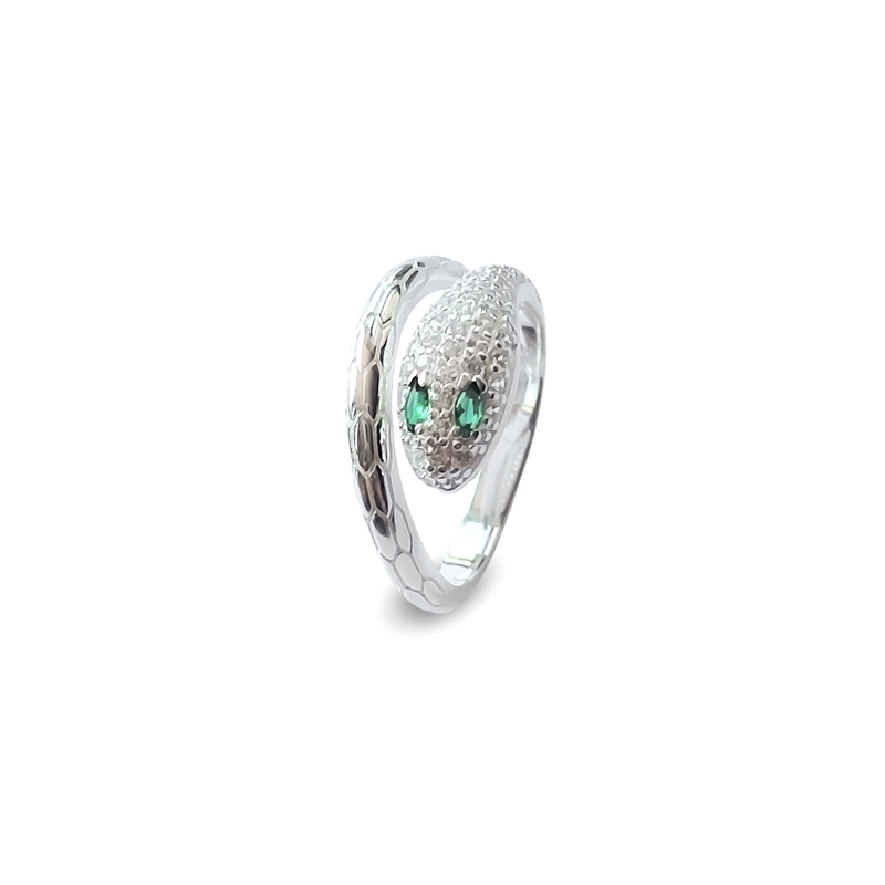 ANILLO SERPIENTE CIRCÓN EN COLOR BLANCO VERDE #14 PLATA FINA 925 - 2