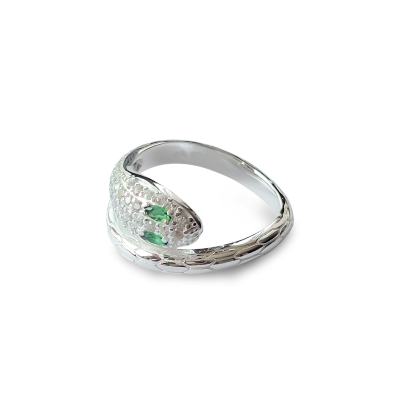 ANILLO SERPIENTE CIRCÓN EN COLOR BLANCO VERDE #14 PLATA FINA 925 - 3