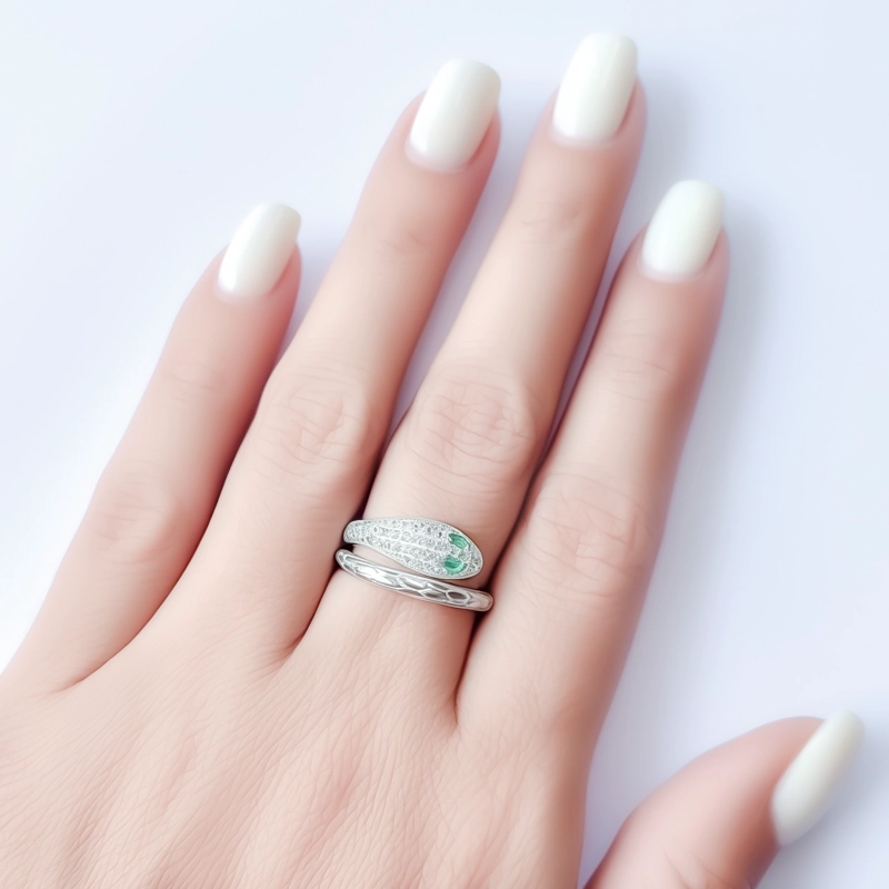 ANILLO SERPIENTE CIRCÓN EN COLOR BLANCO VERDE #14 PLATA FINA 925 - 4