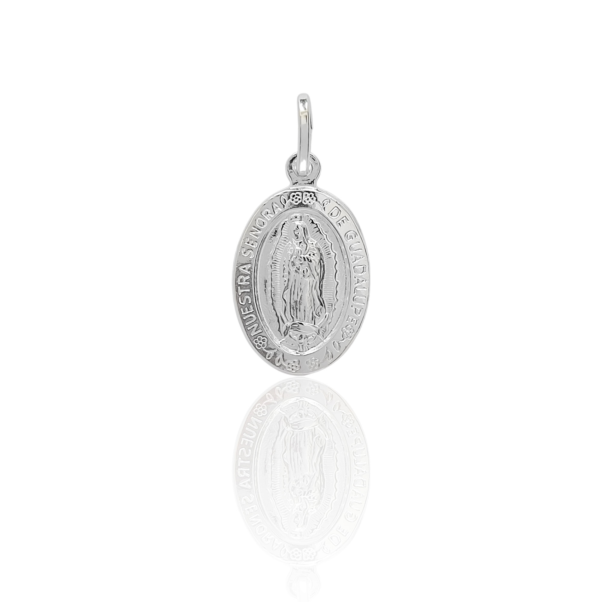 COLGANTE MEDALLA VIRGEN DE GUADALUPE BORDE 18X13MM PLATA FINA 925 - 1