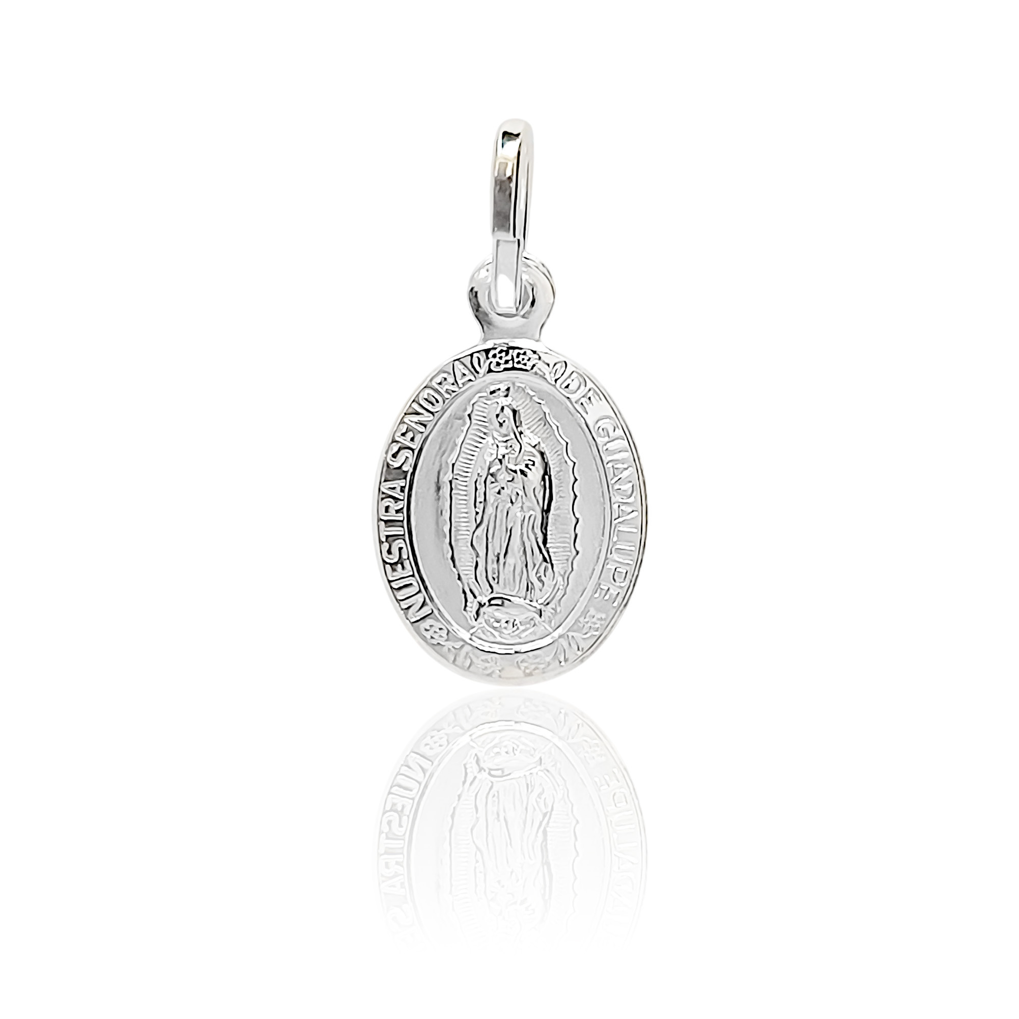 COLGANTE MEDALLA VIRGEN DE GUADALUPE BORDE 14X11MM PLATA FINA 925 - 1