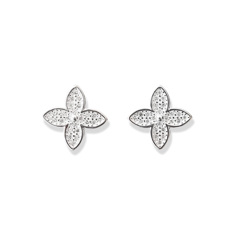 AROS TRÉBOL CIRCÓN EN COLOR BLANCO REGINA PLATA FINA 925 - 1