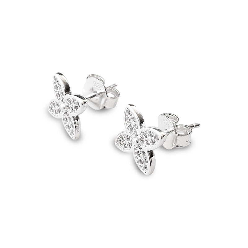AROS TRÉBOL CIRCÓN EN COLOR BLANCO REGINA PLATA FINA 925 - 2