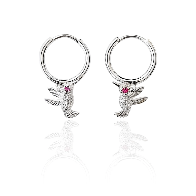 AROS ARGOLLA COLIBRI CIRCON FUCSIA PLATA FINA 925 - 1