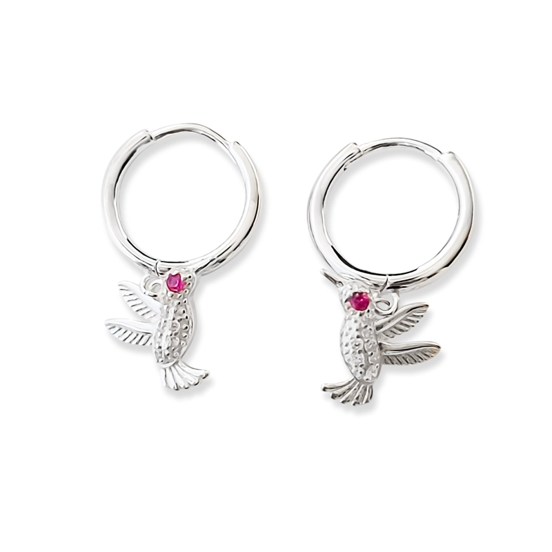 AROS ARGOLLA COLIBRI CIRCON FUCSIA PLATA FINA 925 - 2